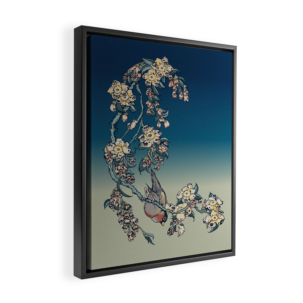 Bullfinch and Pug Cherry Framed Canvas Print Gallery Image 2