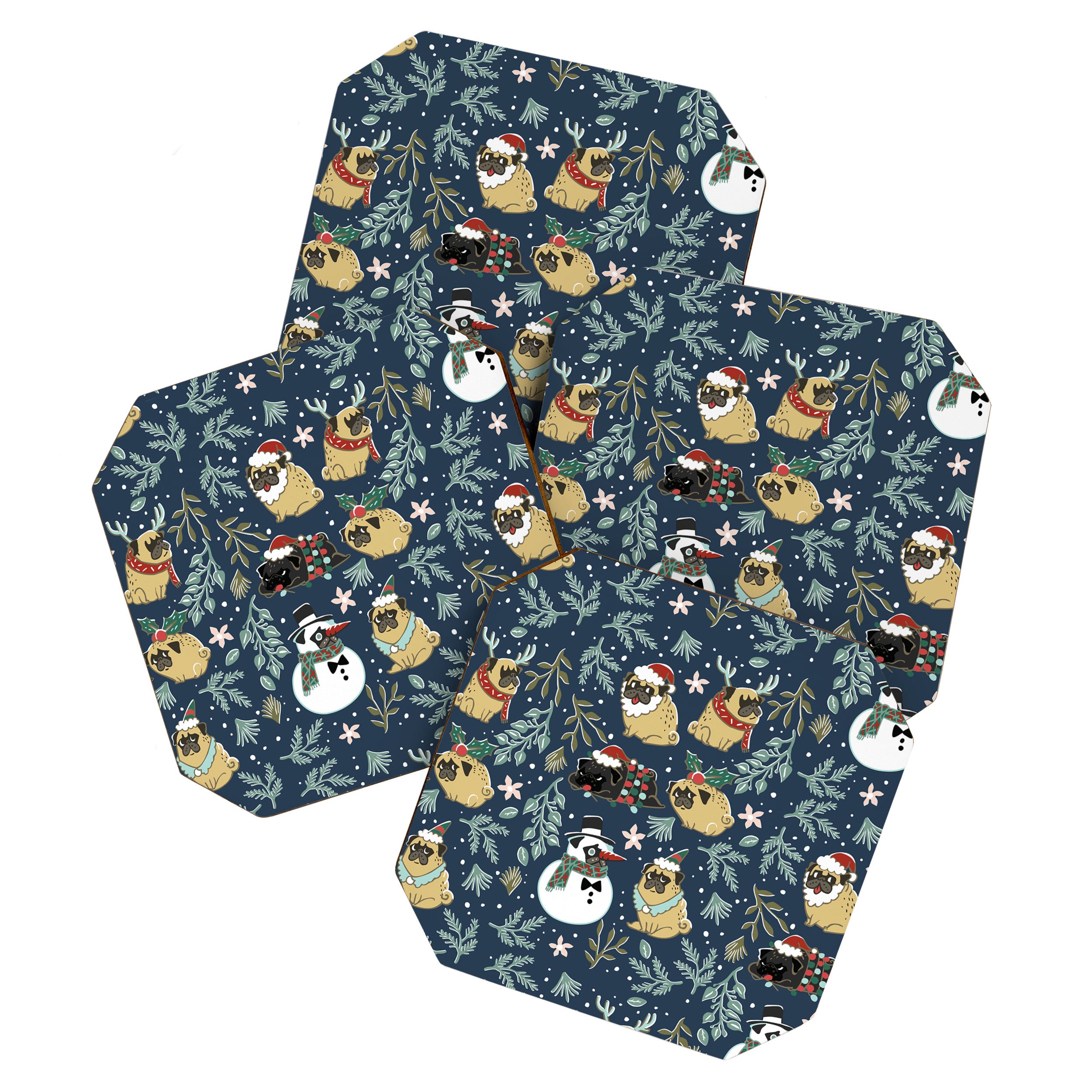 Christmas Pugs Coaster Gallery Image 1