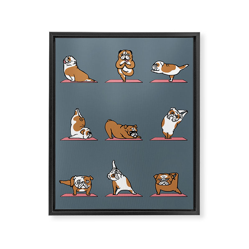 English Bulldog Yoga Framed Canvas Print Gallery Image 6