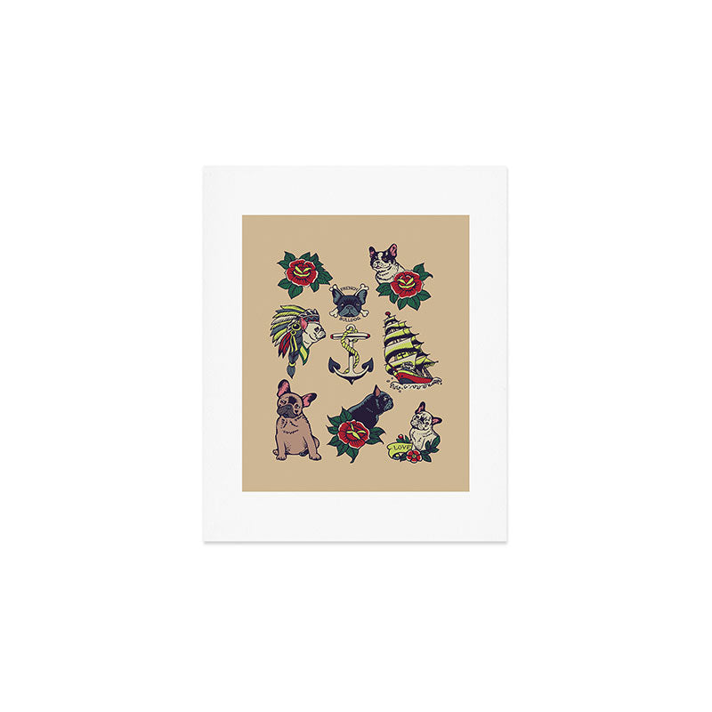 French  Bulldog Tattoo Art Print Gallery Image 1