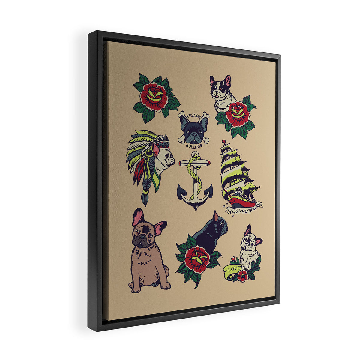 French  Bulldog Tattoo Framed Canvas Print Gallery Image 2