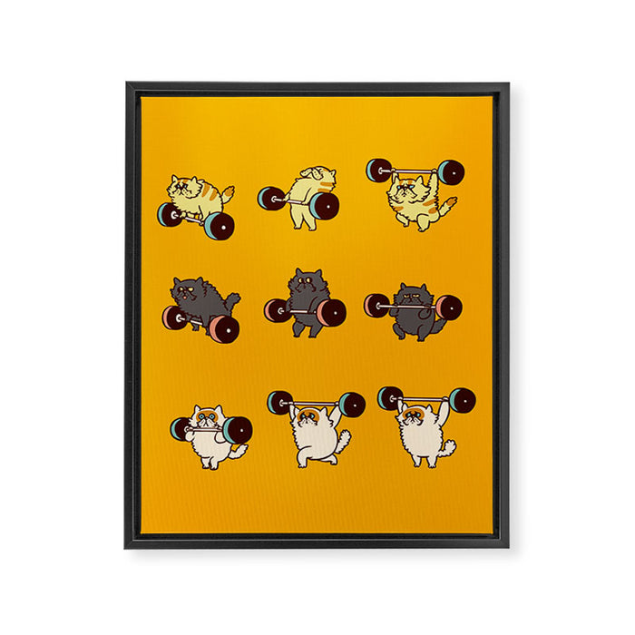 Olympic Lifting Cat Framed Canvas Print Gallery Image 1