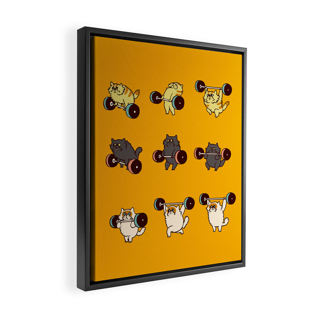 Olympic Lifting Cat Framed Canvas Print Gallery Image 2