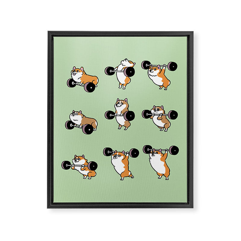 Olympic Lifting Corgi Framed Canvas Print Gallery Image 8