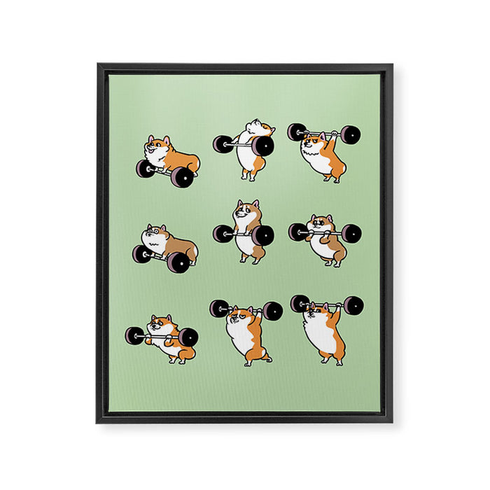 Olympic Lifting Corgi Framed Canvas Print Gallery Image 1