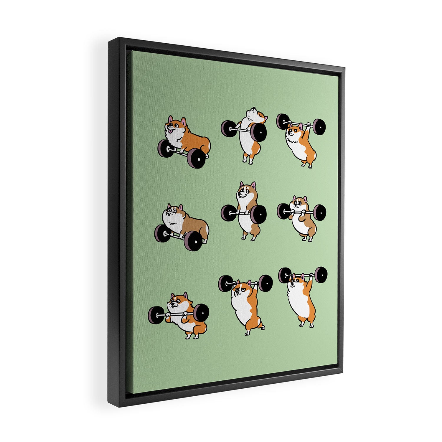 Olympic Lifting Corgi Framed Canvas Print Gallery Image 2