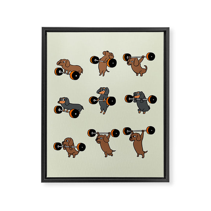 Olympic Lifting Dachshund Framed Canvas Print Gallery Image 1