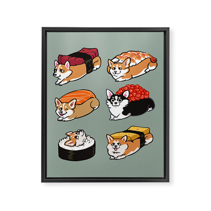 Sushi  Corgi Framed Canvas Print Gallery Image 1