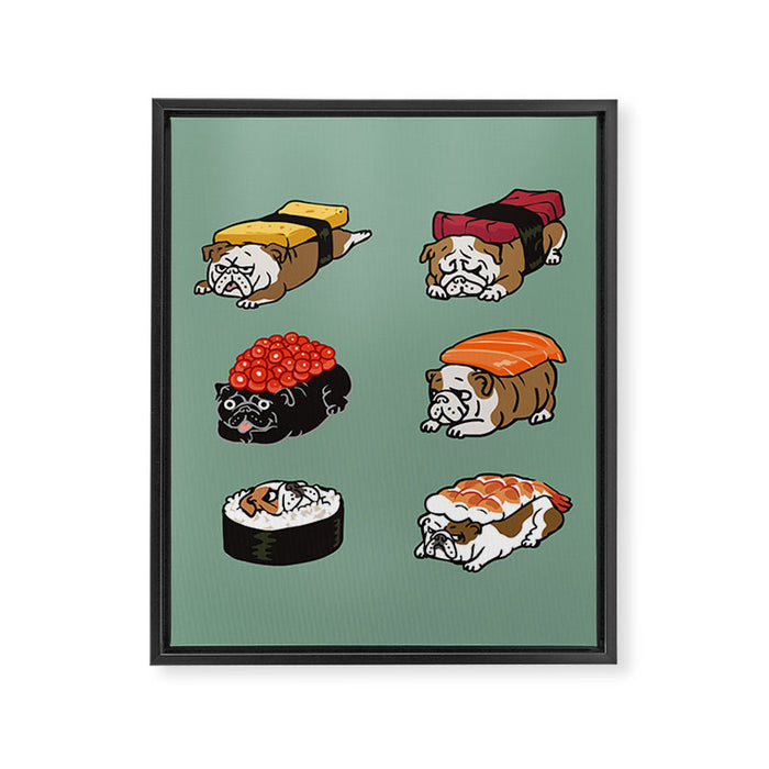 Sushi English Bulldog Framed Canvas Print Gallery Image 1