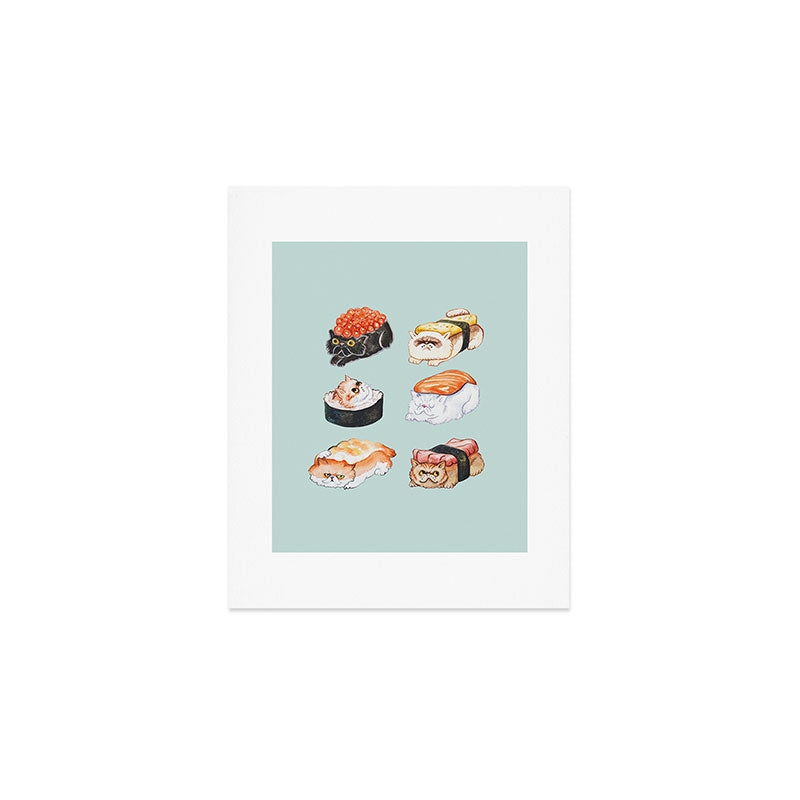Sushi Persian Cat Watercolor Art Print Gallery Image 1