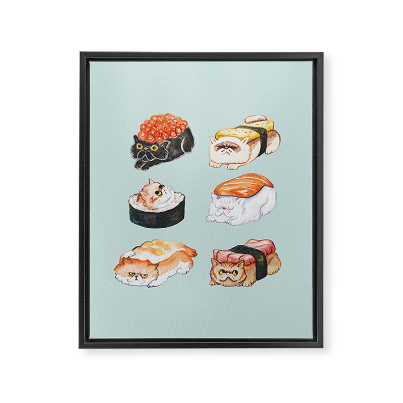Sushi Persian Cat Watercolor Framed Canvas Print Gallery Image 8