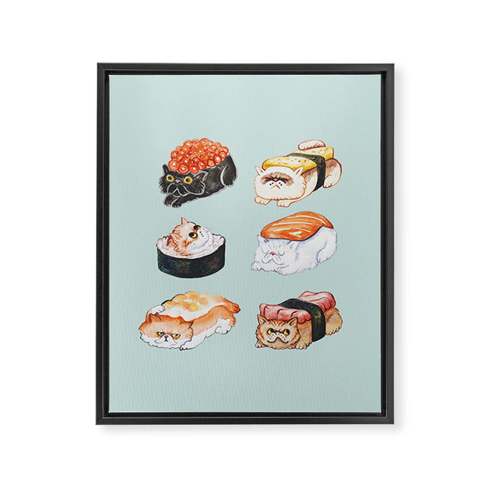 Sushi Persian Cat Watercolor Framed Canvas Print Gallery Image 1