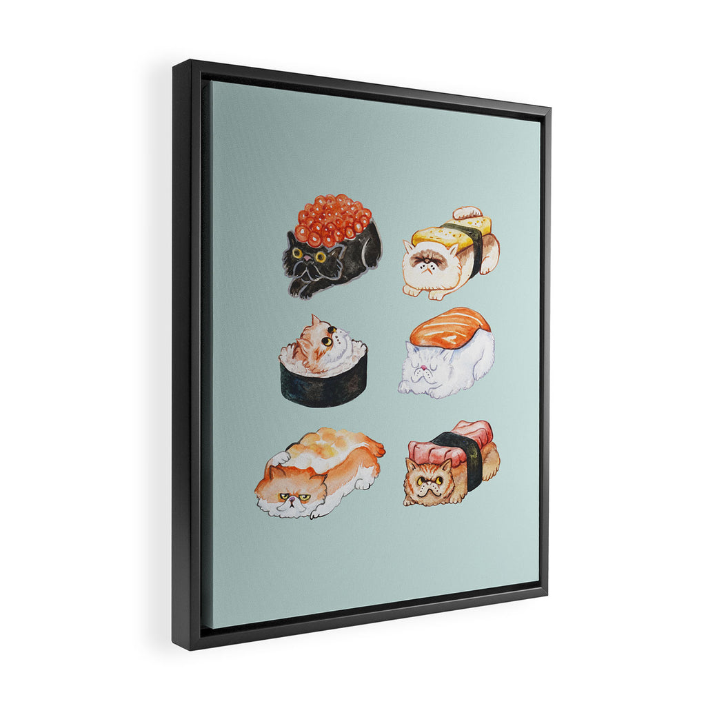 Sushi Persian Cat Watercolor Framed Canvas Print Gallery Image 2