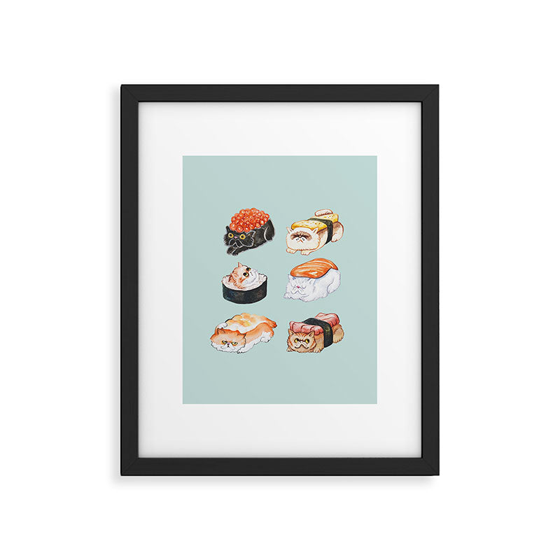 Sushi Persian Cat Watercolor Framed Art Print Gallery Image 6