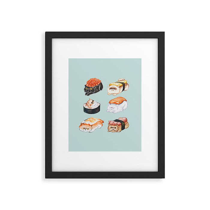 Sushi Persian Cat Watercolor Framed Art Print Gallery Image 1
