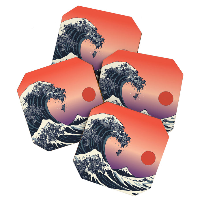 The Great Wave of Black Pug Coaster Gallery Image 1