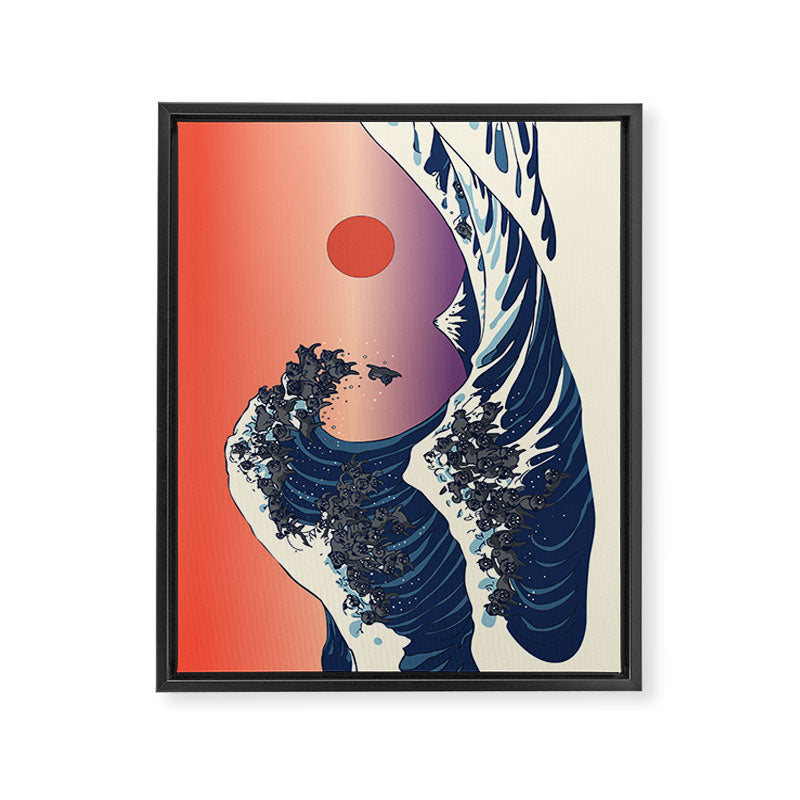 The Great Wave of Black Pug Framed Canvas Print Gallery Image 8