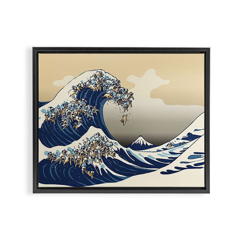 The Great Wave of Pugs Vanilla Sky Framed Canvas Print Gallery Image 14