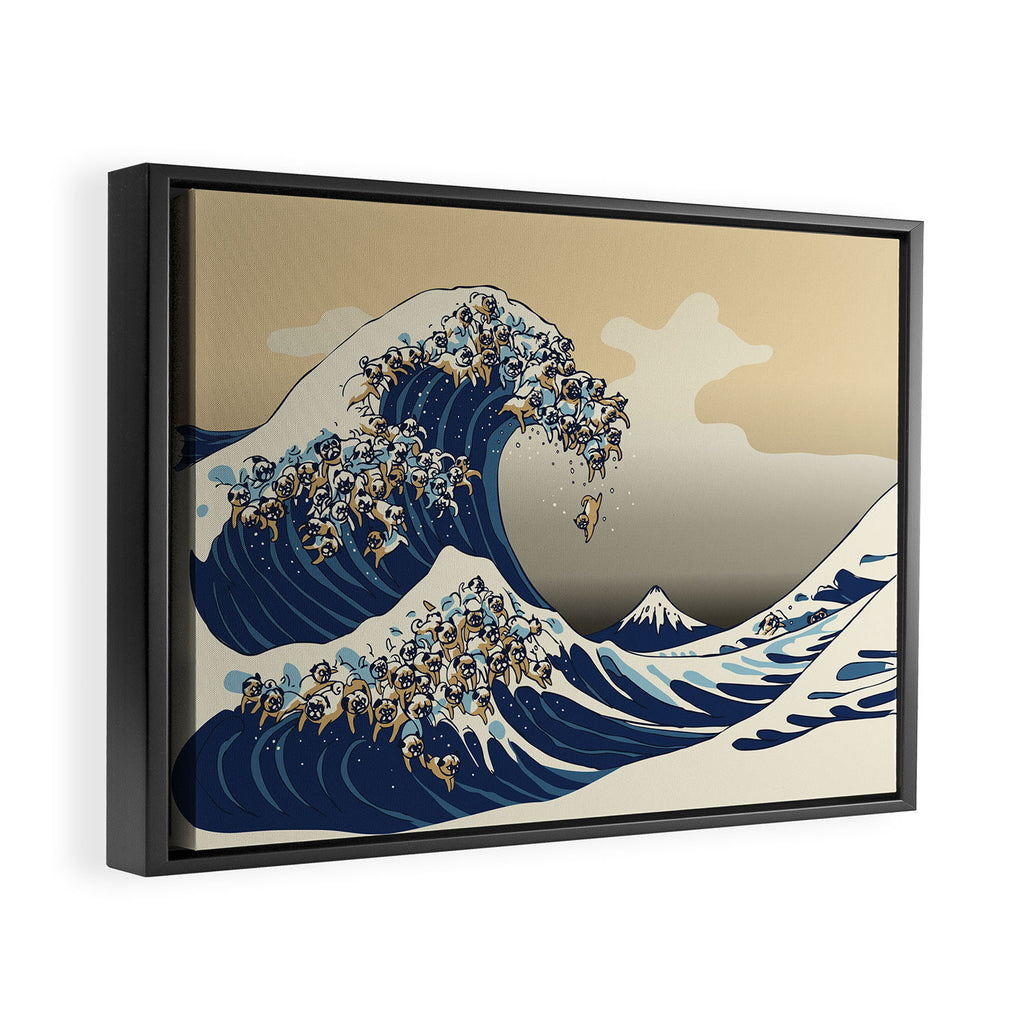The Great Wave of Pugs Vanilla Sky Framed Canvas Print Gallery Image 2