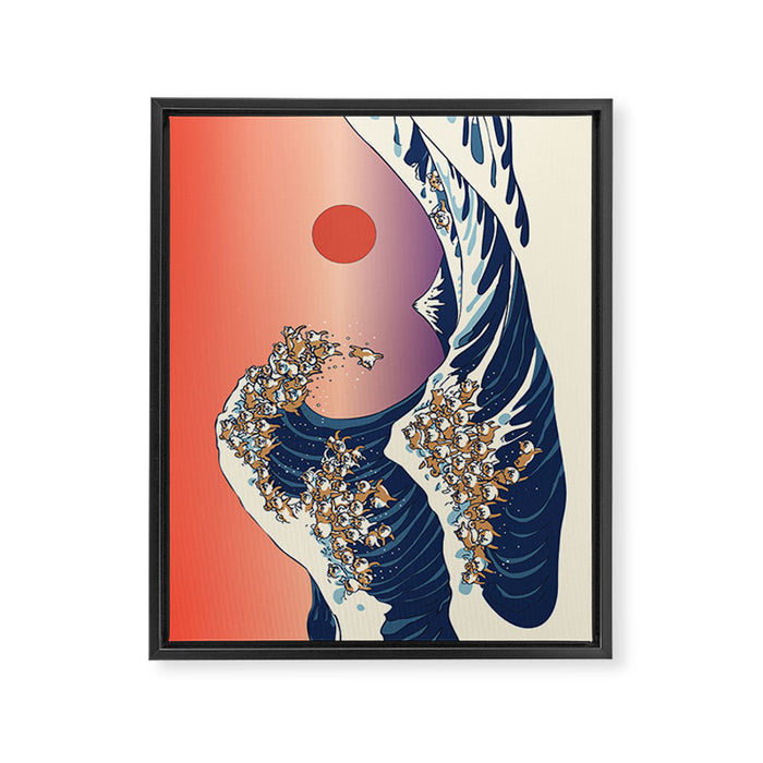The Great Wave of Shiba Inu Framed Canvas Print Gallery Image 1