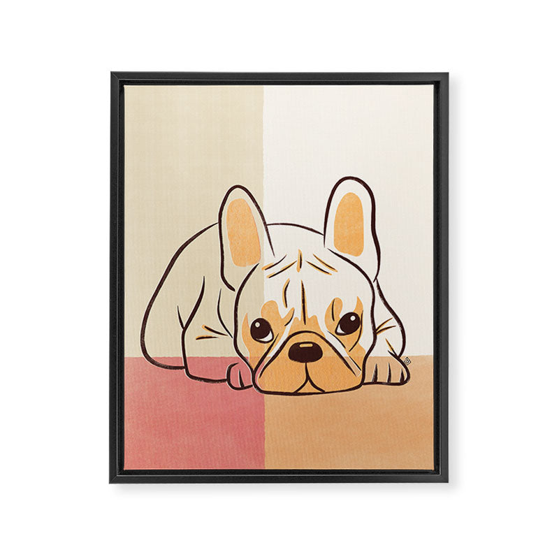 Adorable French Bulldog - Playful Dog Design in Neutral Tones Framed Canvas Print Gallery Image 6