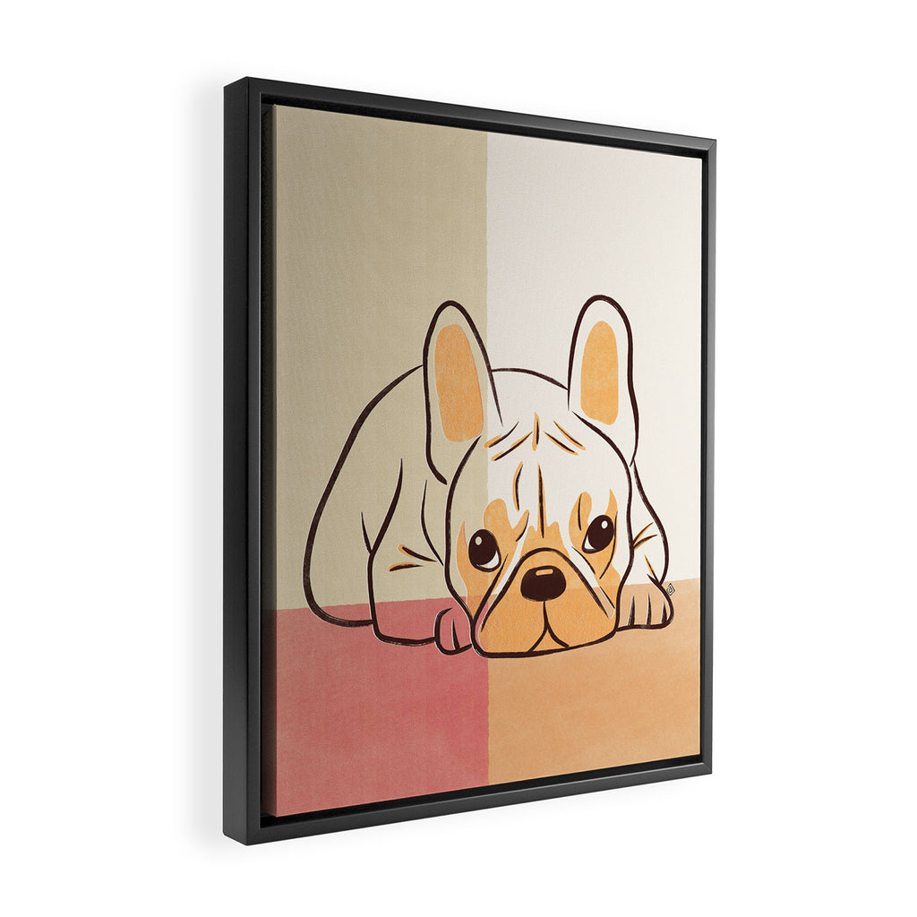Adorable French Bulldog - Playful Dog Design in Neutral Tones Framed Canvas Print Gallery Image 2
