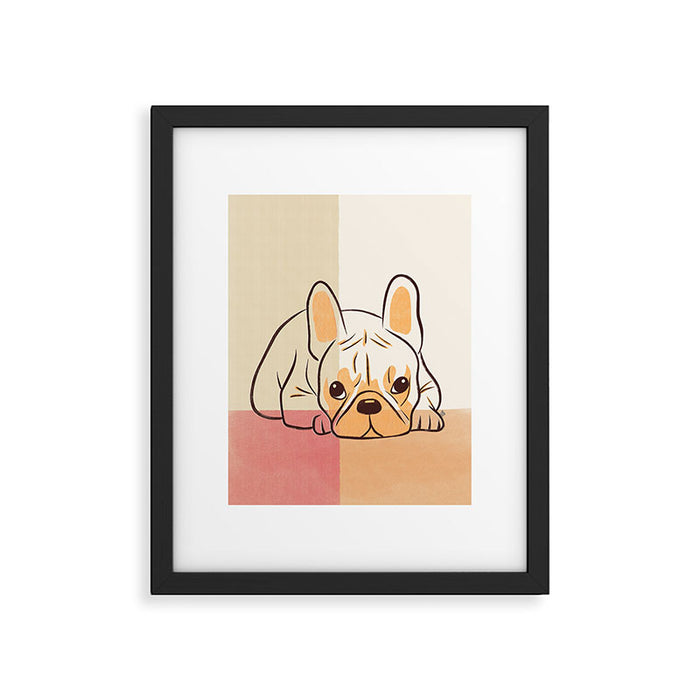 Adorable French Bulldog - Playful Dog Design in Neutral Tones Framed Art Print Gallery Image 1