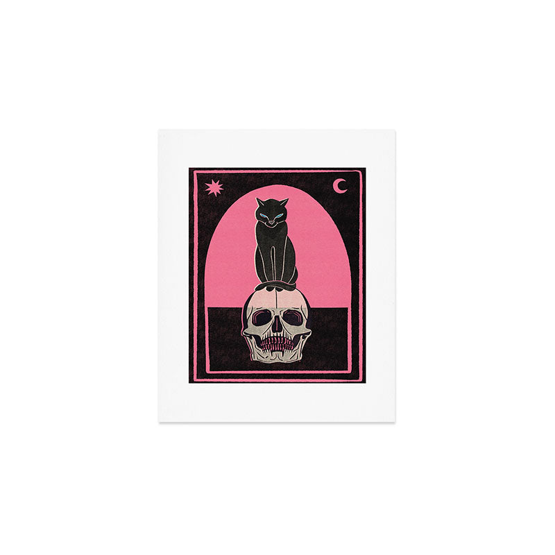 Black Cat on Skull Art Print Gallery Image 1