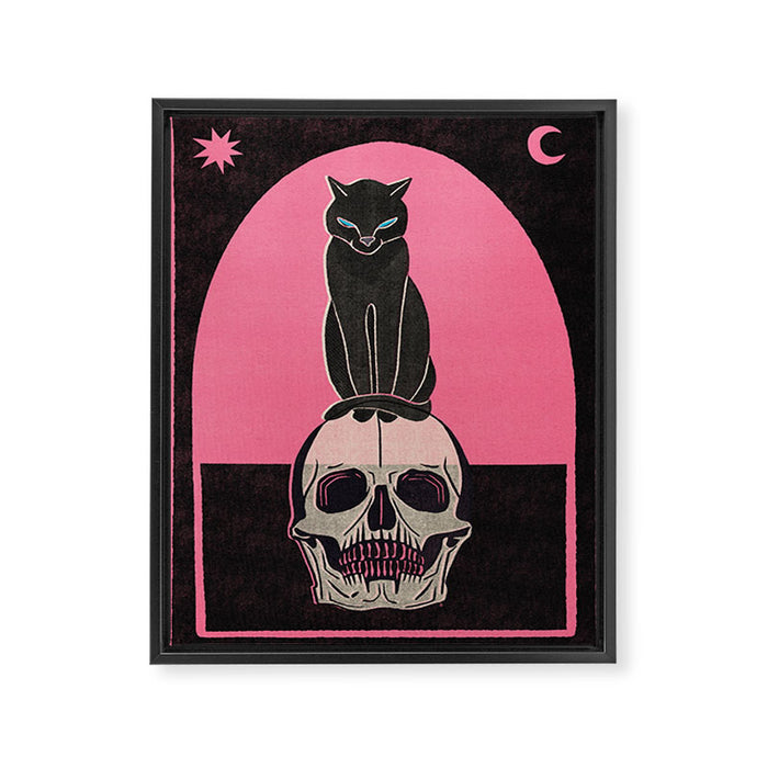 Black Cat on Skull Framed Canvas Print Gallery Image 1