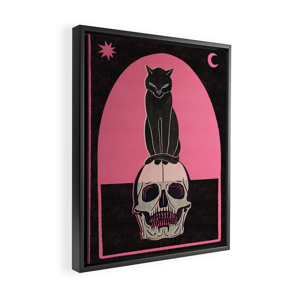 Black Cat on Skull Framed Canvas Print Gallery Image 2