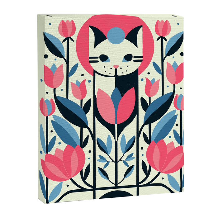 Cat amongst Tulips Canvas Print Gallery Image 1
