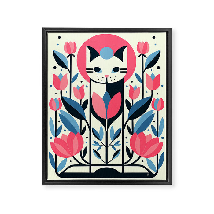 Cat amongst Tulips Framed Canvas Print Gallery Image 1