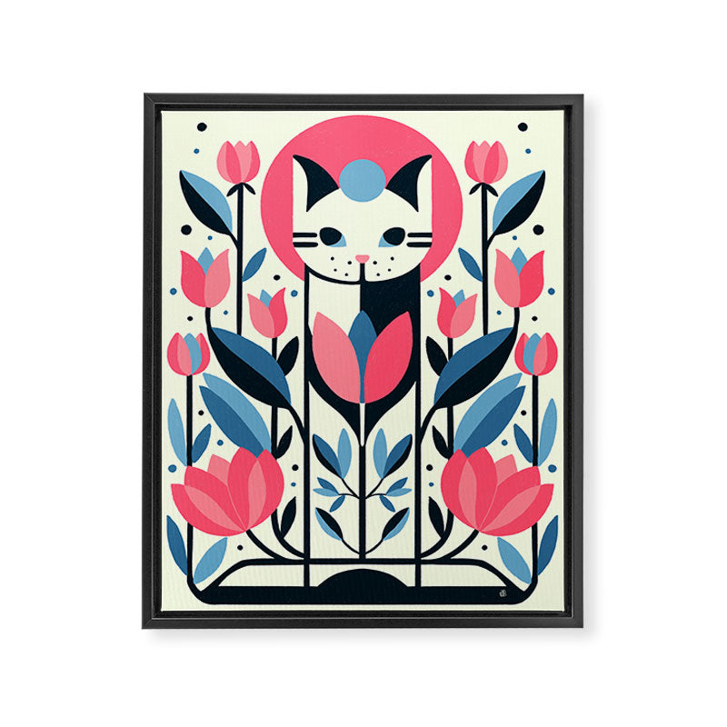 Cat amongst Tulips Framed Canvas Print Gallery Image 6