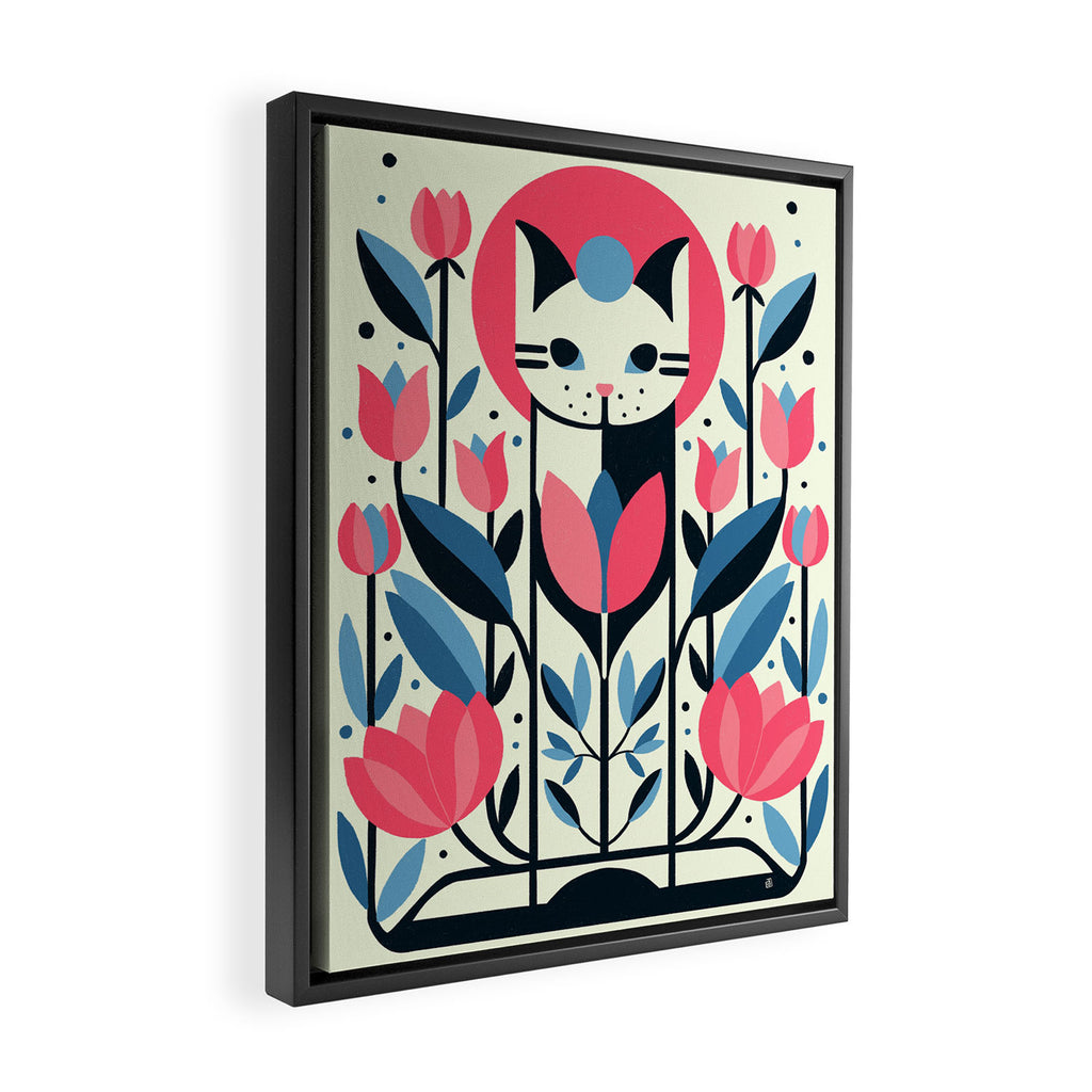 Cat amongst Tulips Framed Canvas Print Gallery Image 2