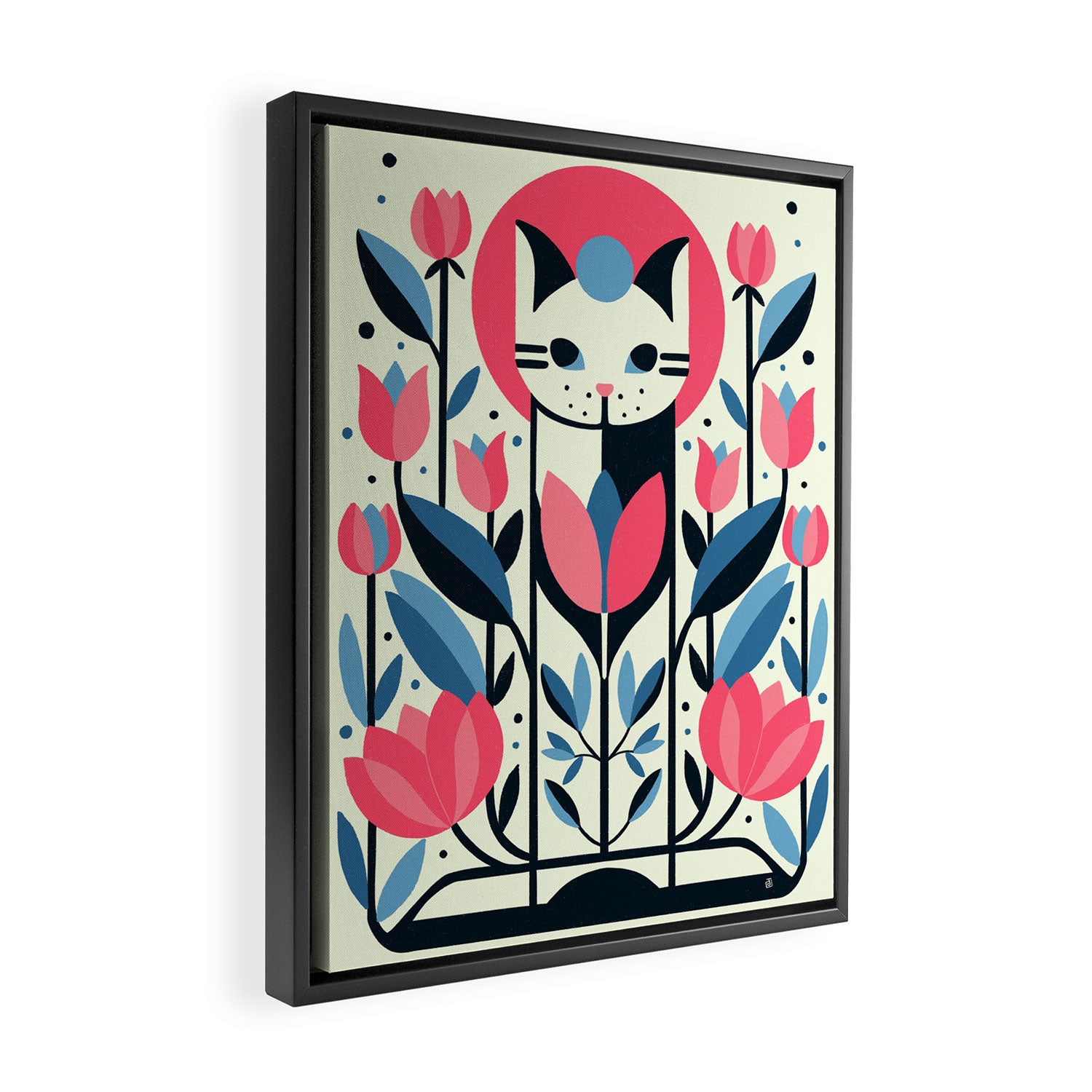 Cat amongst Tulips Framed Canvas Print Gallery Image 2