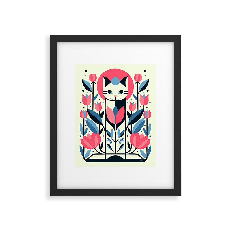 Cat amongst Tulips Framed Art Print Gallery Image 5
