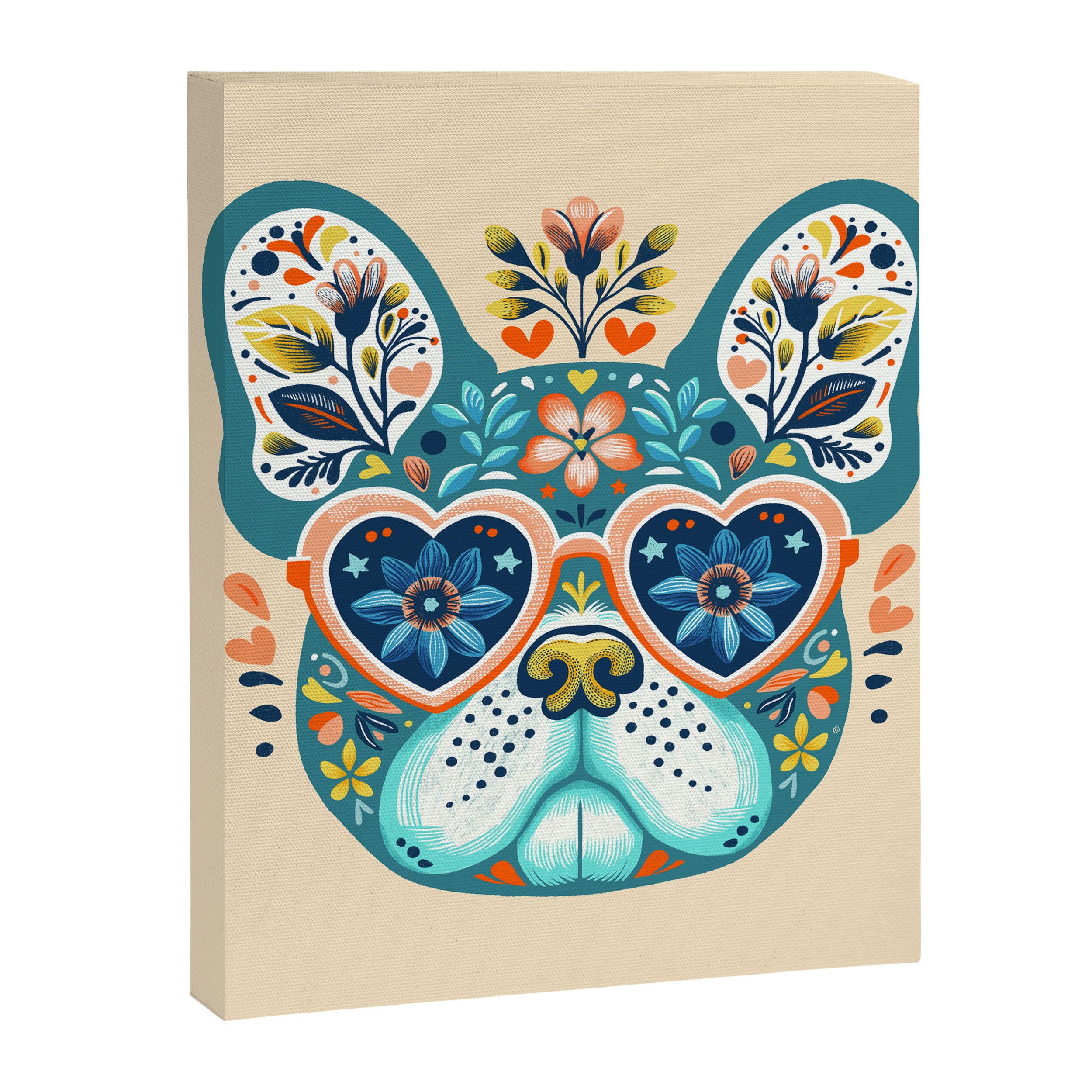 Cute French bulldog and heart shaped sunglasses  Canvas Print Gallery Image 8