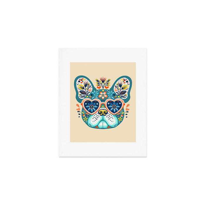 Cute French bulldog and heart shaped sunglasses  Art Print Gallery Image 1