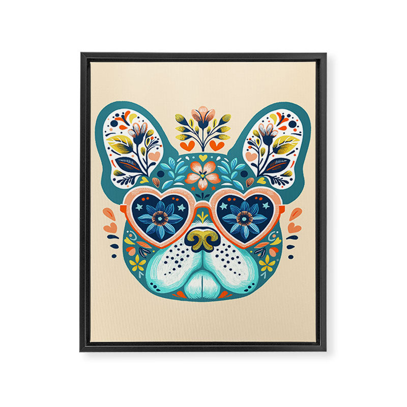 Cute French bulldog and heart shaped sunglasses  Framed Canvas Print Gallery Image 8