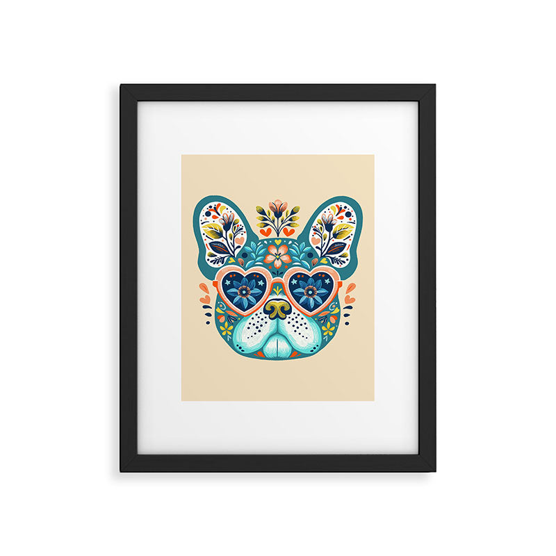 Cute French bulldog and heart shaped sunglasses  Framed Art Print Gallery Image 6