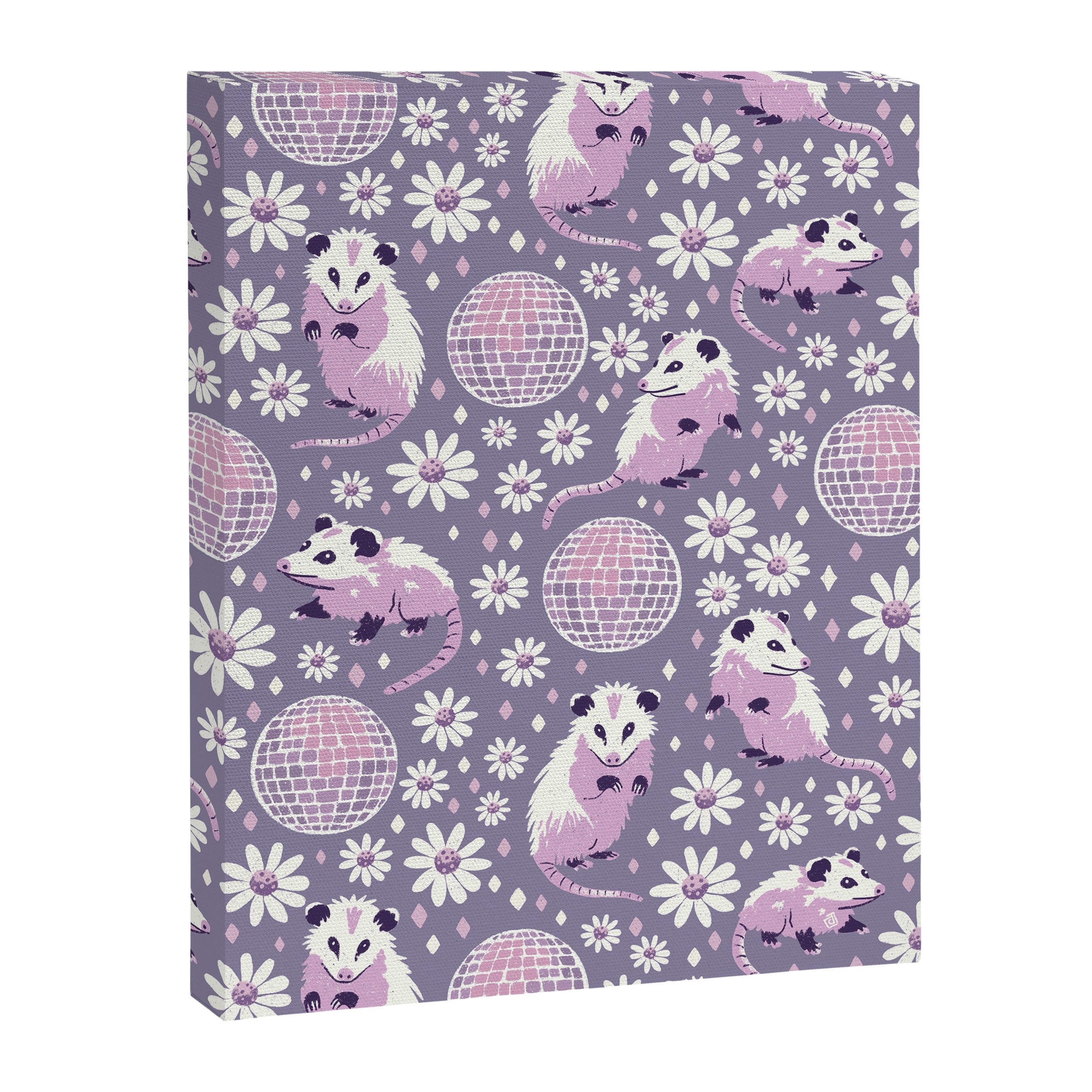 Disco Opossums and Daisies  Retro Pattern Canvas Print Gallery Image 6