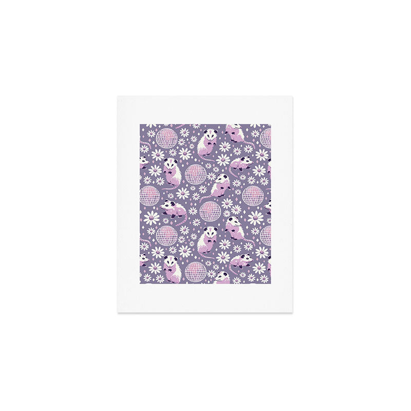 Disco Opossums and Daisies  Retro Pattern Art Print Gallery Image 1