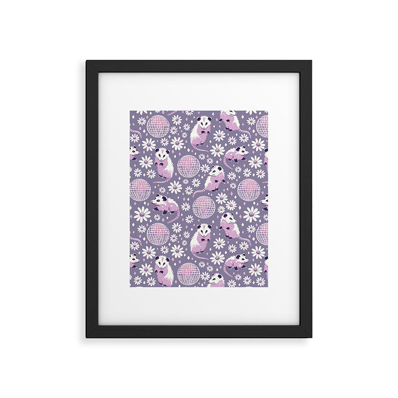 Disco Opossums and Daisies  Retro Pattern Framed Art Print Gallery Image 5