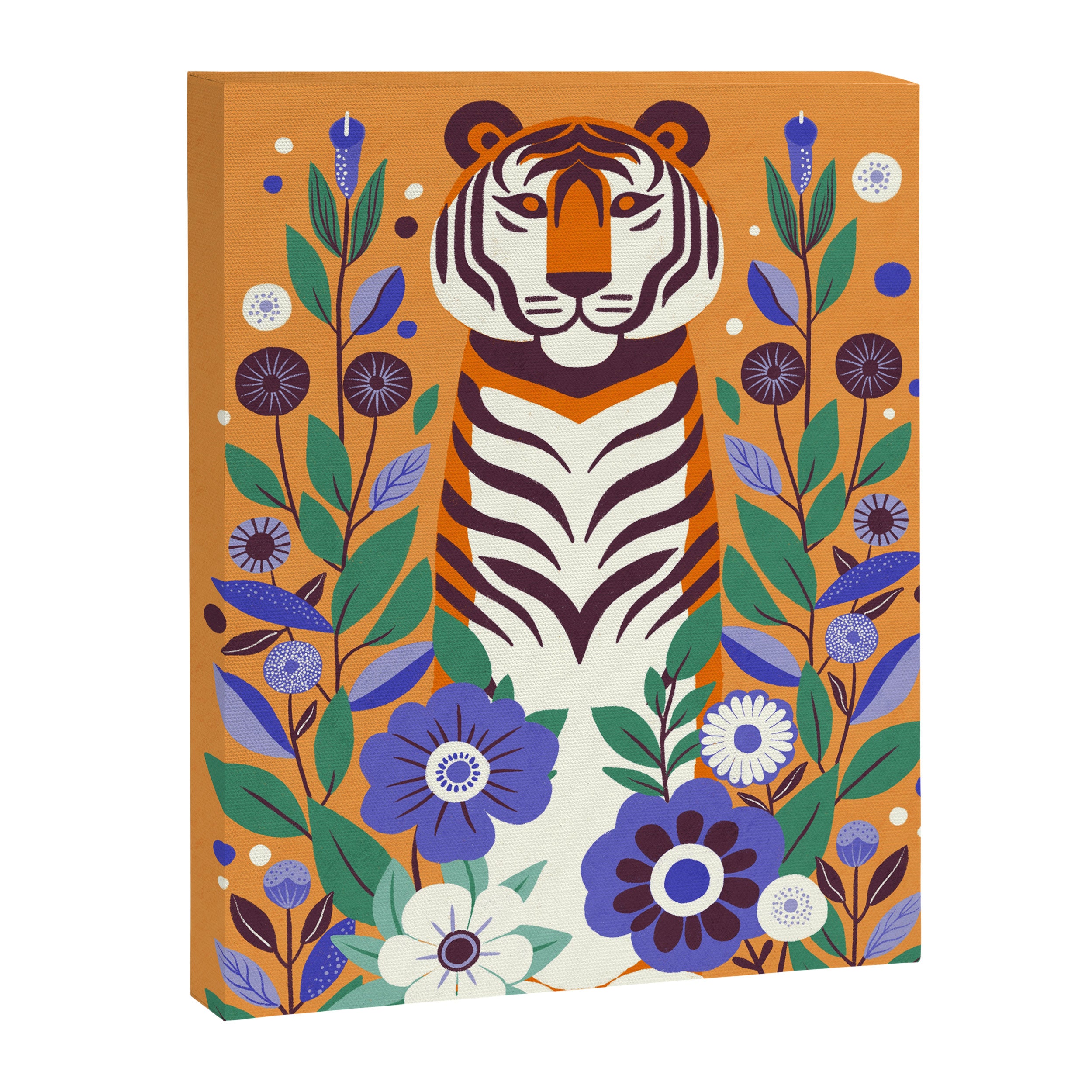Floral Tiger in a Bold Jungle - Vibrant Botanical Wildlife Art Canvas Print Gallery Image 6
