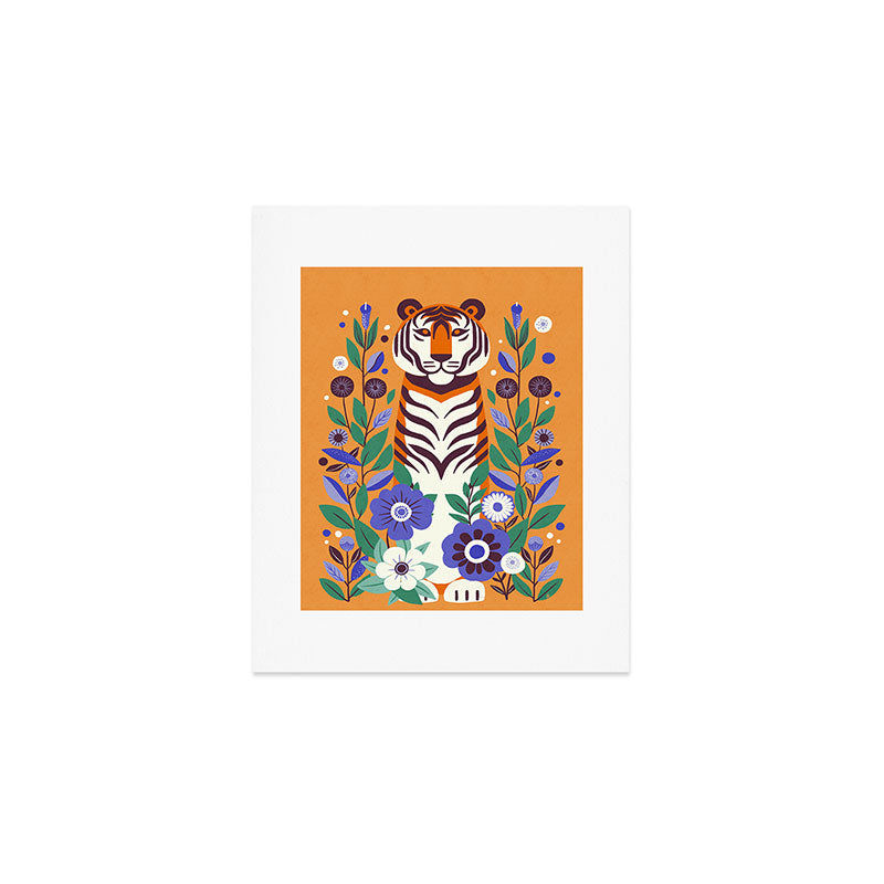 Floral Tiger in a Bold Jungle - Vibrant Botanical Wildlife Art Art Print Gallery Image 1