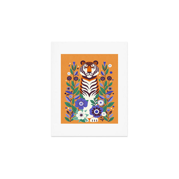 Floral Tiger in a Bold Jungle - Vibrant Botanical Wildlife Art Art Print Gallery Image 1