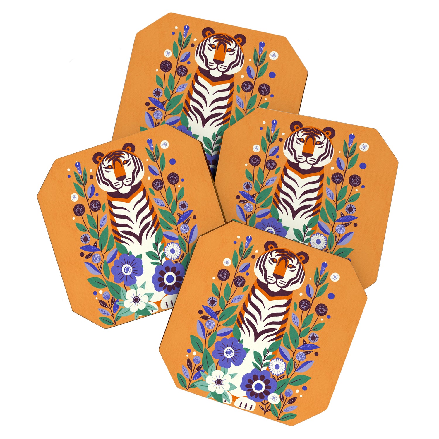 Floral Tiger in a Bold Jungle - Vibrant Botanical Wildlife Art Coaster Gallery Image 1