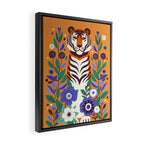 Floral Tiger in a Bold Jungle - Vibrant Botanical Wildlife Art Framed Canvas Print Gallery Image 2