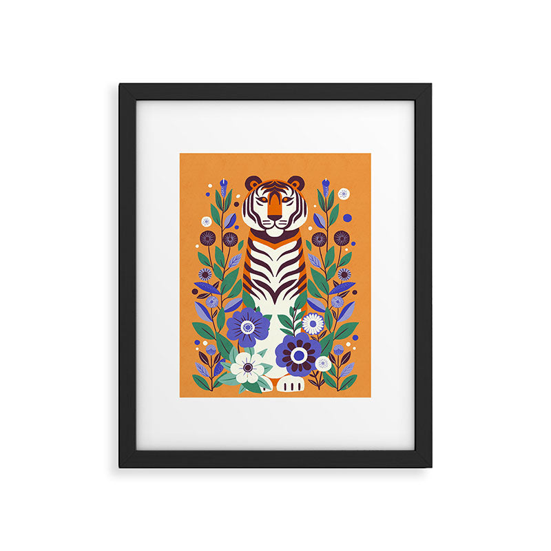 Floral Tiger in a Bold Jungle - Vibrant Botanical Wildlife Art Framed Art Print Gallery Image 5