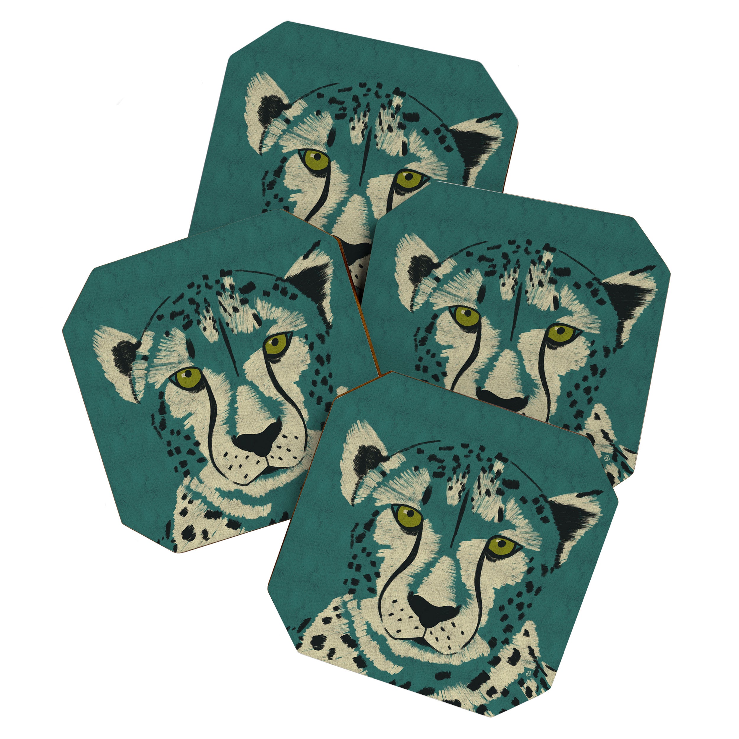 Majestic Cheetah - Bold Wildcat Design with Teal Background Coaster Gallery Image 1